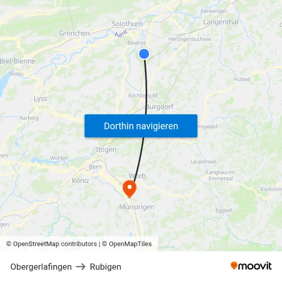 Obergerlafingen to Rubigen map