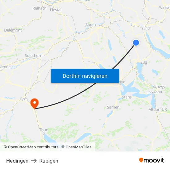 Hedingen to Rubigen map