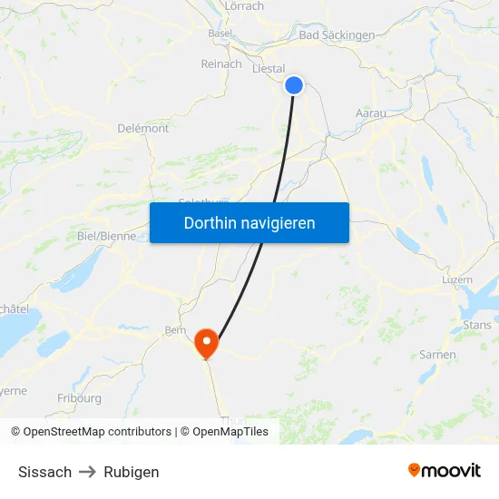 Sissach to Rubigen map