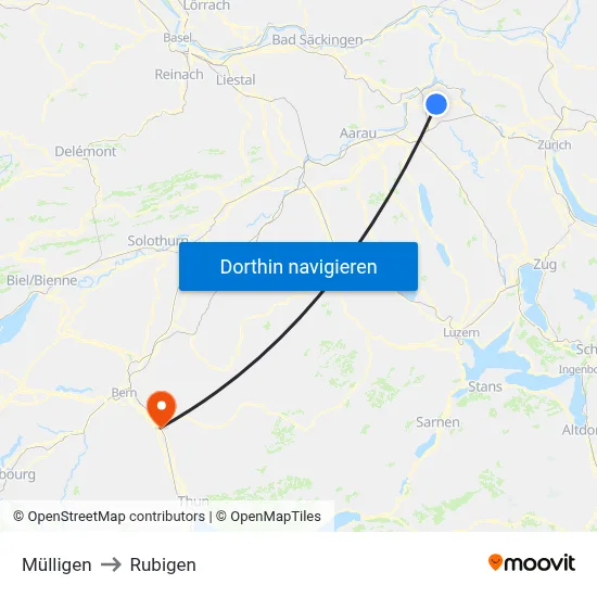 Mülligen to Rubigen map
