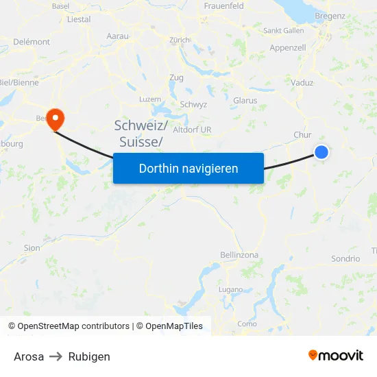 Arosa to Rubigen map