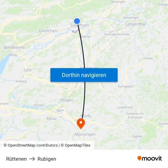 Rüttenen to Rubigen map