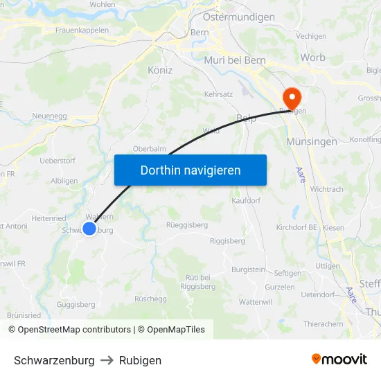 Schwarzenburg to Rubigen map
