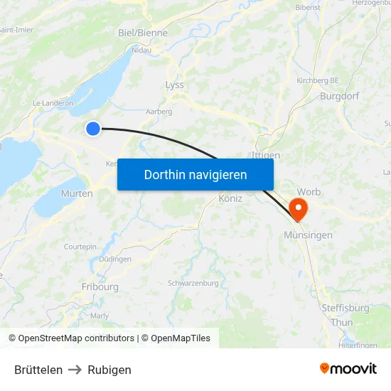 Brüttelen to Rubigen map