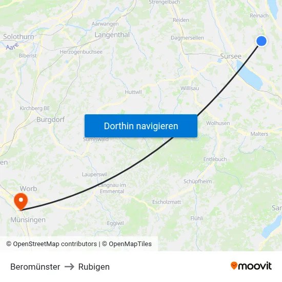 Beromünster to Rubigen map