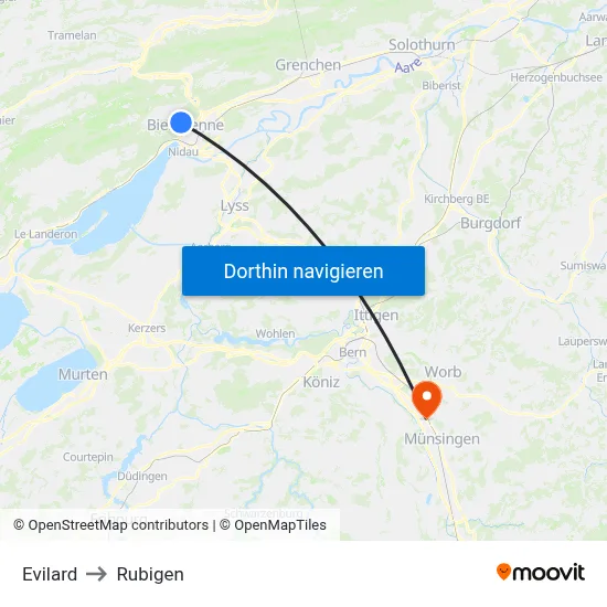 Evilard to Rubigen map