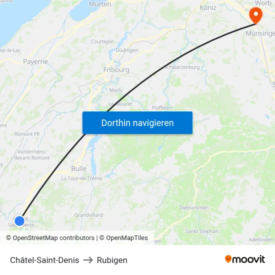 Châtel-Saint-Denis to Rubigen map