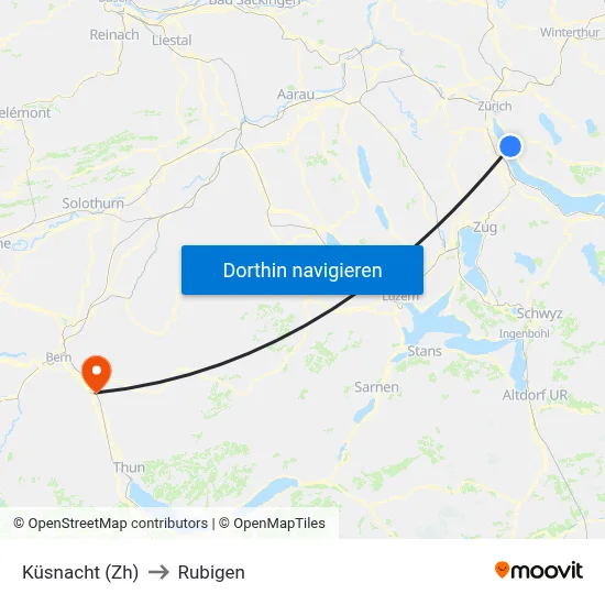 Küsnacht (Zh) to Rubigen map