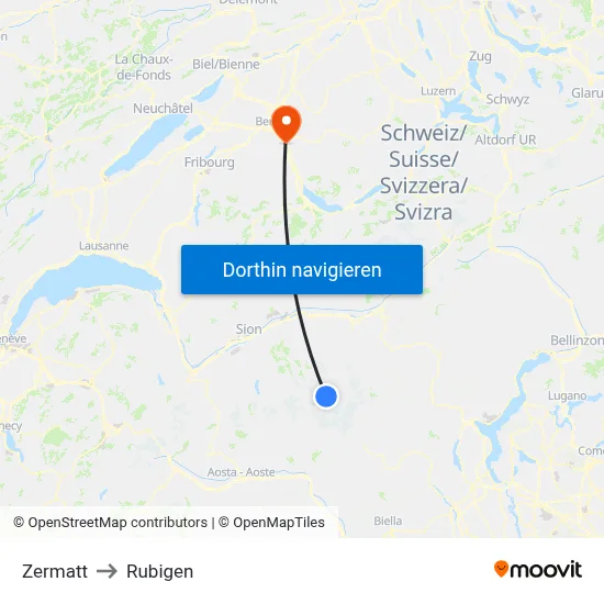 Zermatt to Rubigen map
