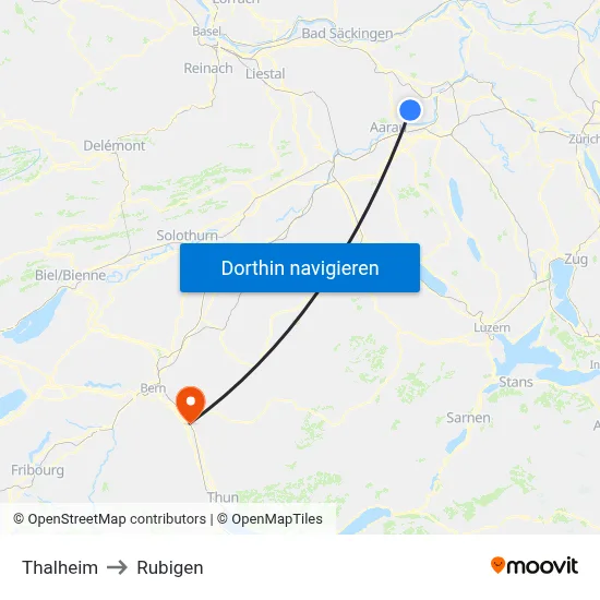 Thalheim to Rubigen map