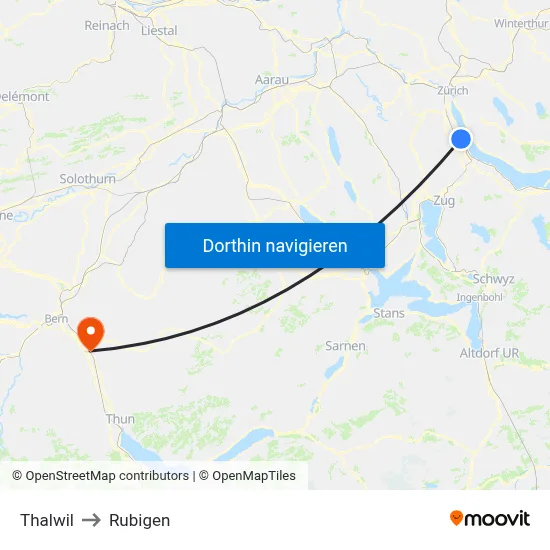 Thalwil to Rubigen map
