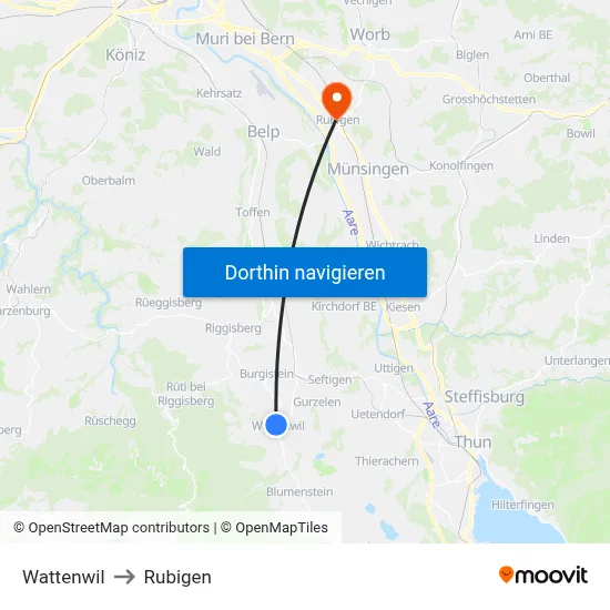 Wattenwil to Rubigen map