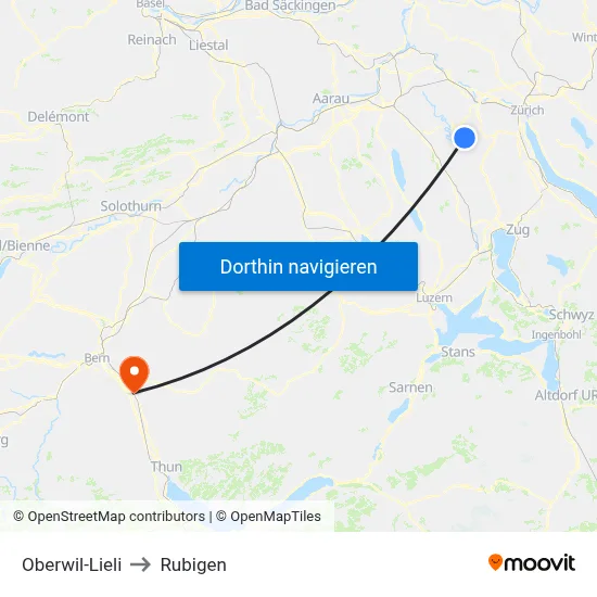 Oberwil-Lieli to Rubigen map