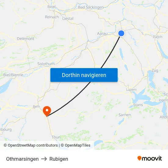 Othmarsingen to Rubigen map
