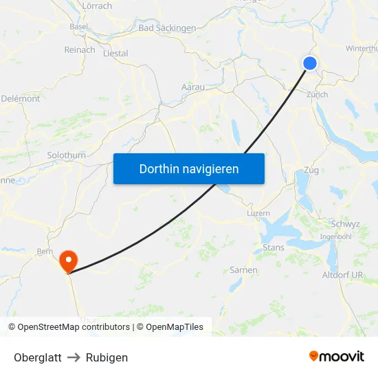 Oberglatt to Rubigen map