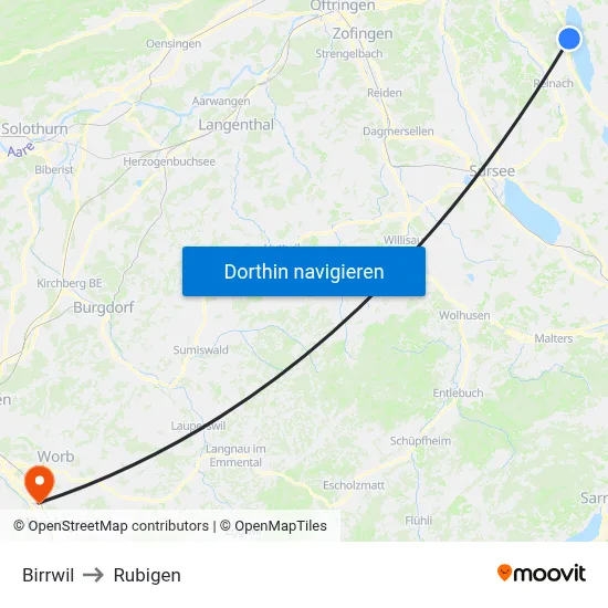 Birrwil to Rubigen map