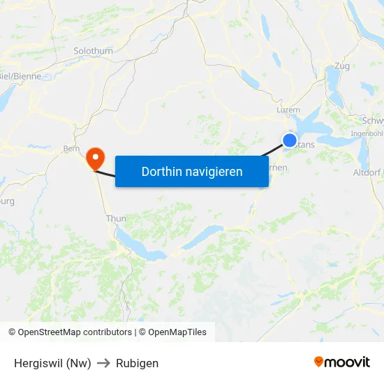 Hergiswil (Nw) to Rubigen map