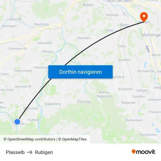 Plasselb to Rubigen map