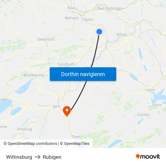 Wittinsburg to Rubigen map