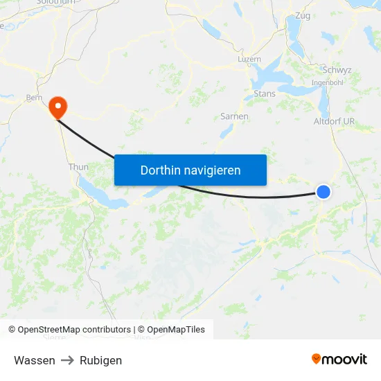 Wassen to Rubigen map