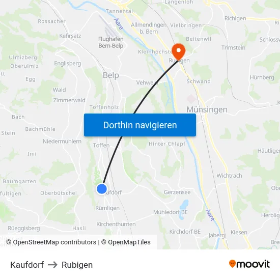 Kaufdorf to Rubigen map
