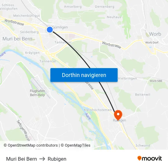 Muri Bei Bern to Rubigen map