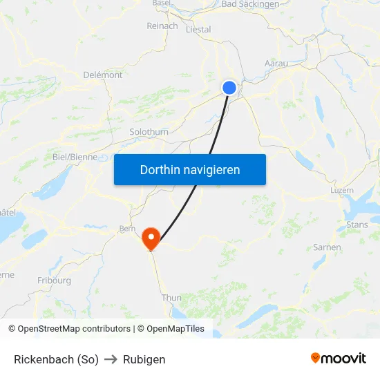 Rickenbach (So) to Rubigen map