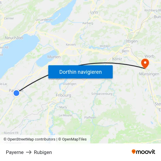 Payerne to Rubigen map