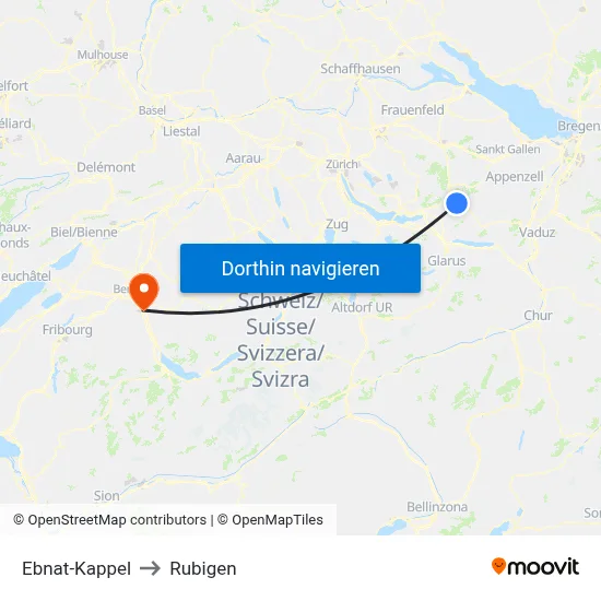 Ebnat-Kappel to Rubigen map