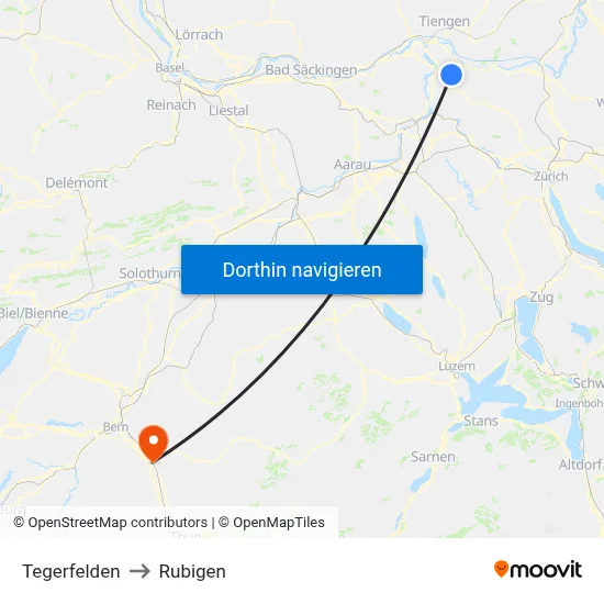 Tegerfelden to Rubigen map