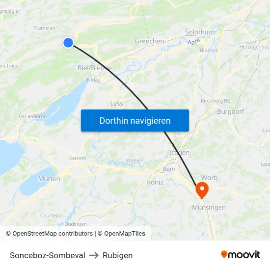 Sonceboz-Sombeval to Rubigen map