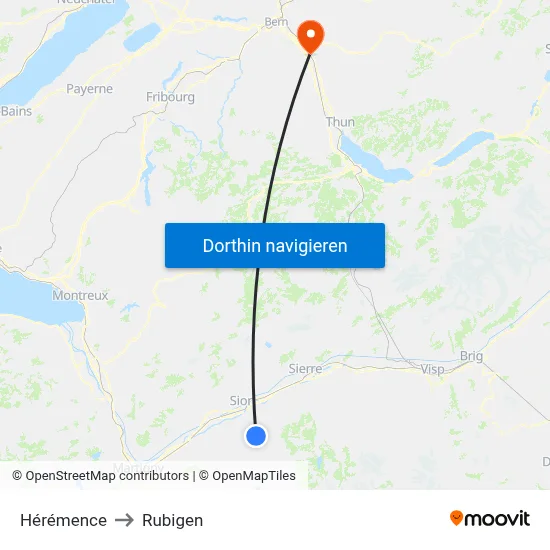 Hérémence to Rubigen map