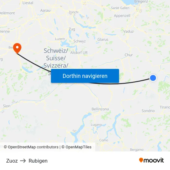 Zuoz to Rubigen map