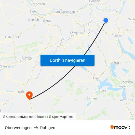 Oberweningen to Rubigen map