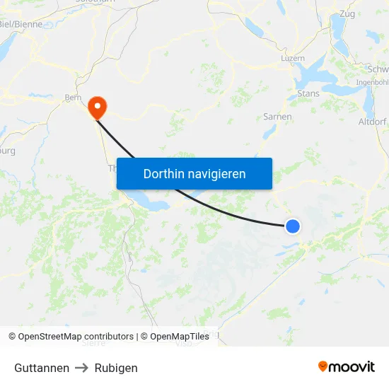 Guttannen to Rubigen map