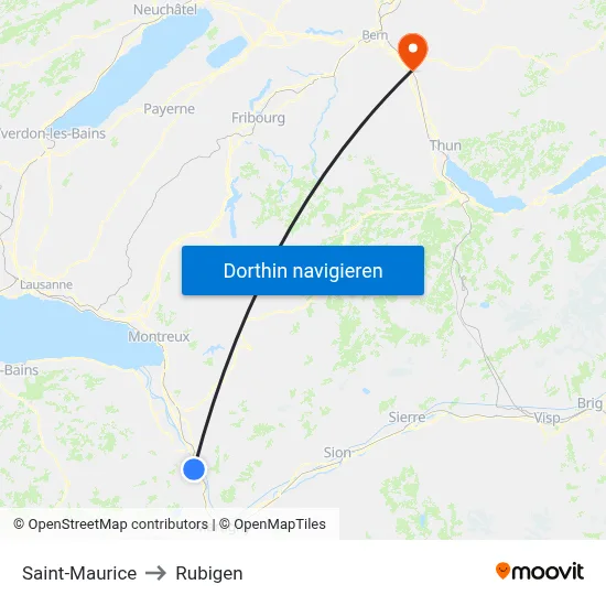 Saint-Maurice to Rubigen map
