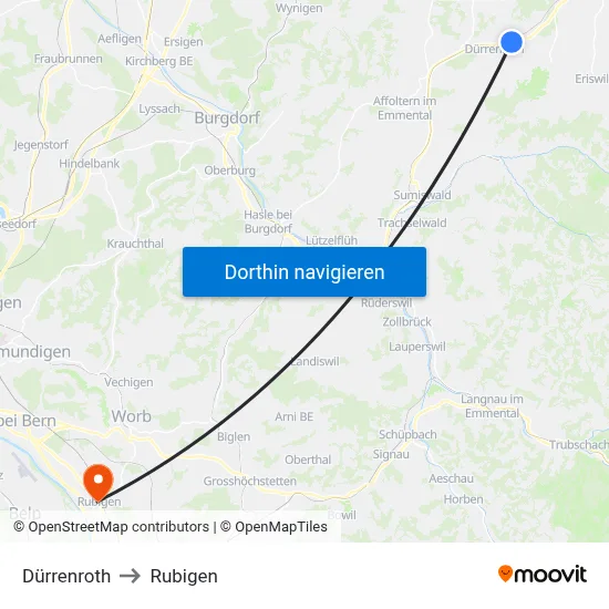Dürrenroth to Rubigen map
