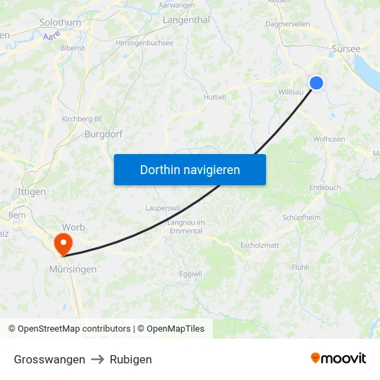 Grosswangen to Rubigen map