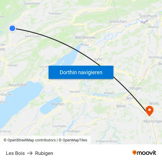 Les Bois to Rubigen map