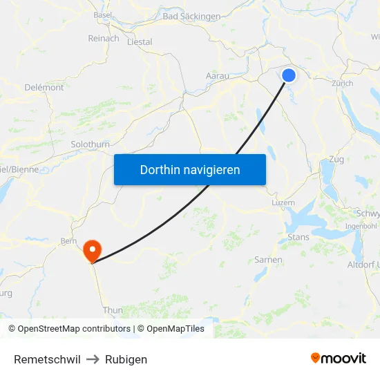 Remetschwil to Rubigen map