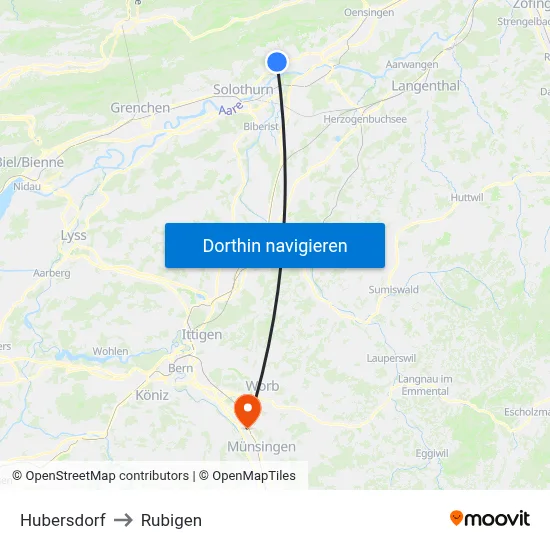 Hubersdorf to Rubigen map