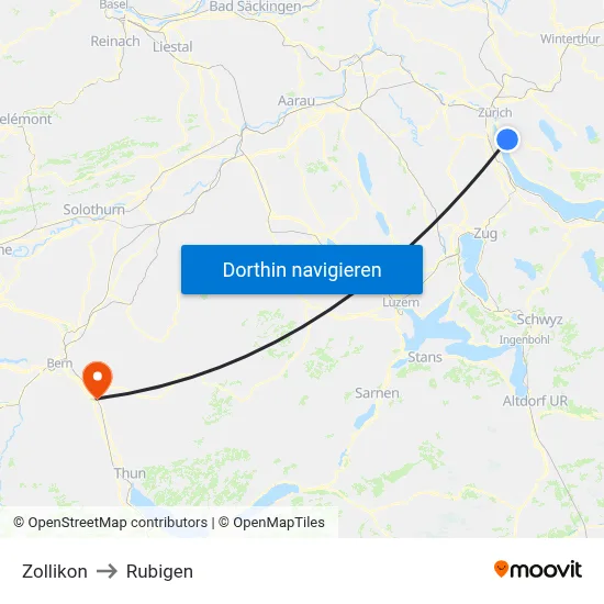 Zollikon to Rubigen map