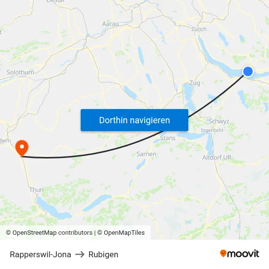 Rapperswil-Jona to Rubigen map