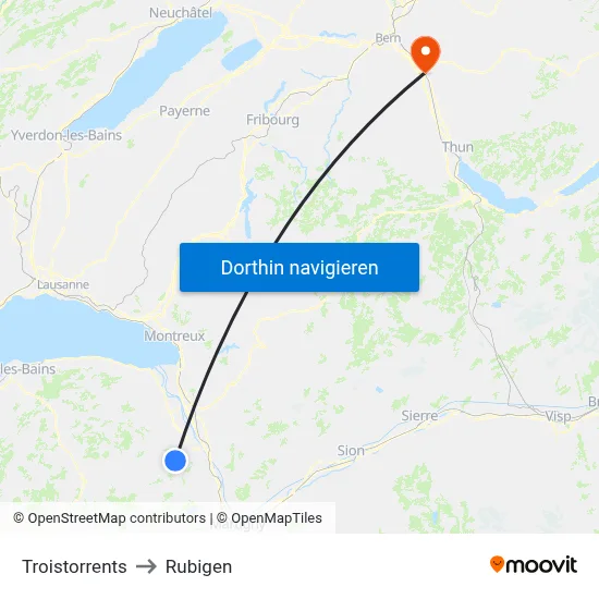 Troistorrents to Rubigen map