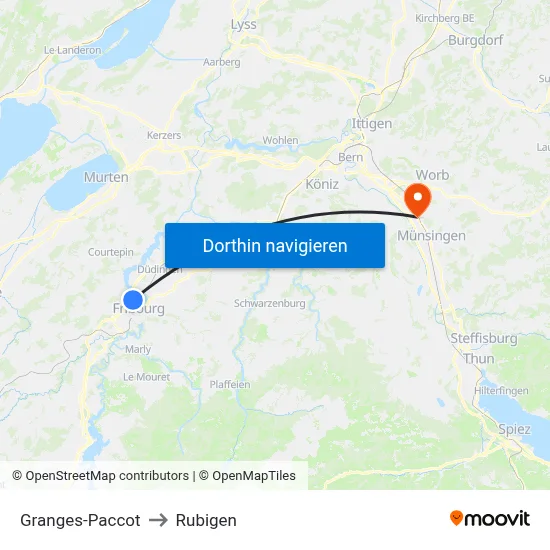 Granges-Paccot to Rubigen map