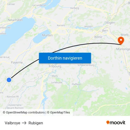 Valbroye to Rubigen map