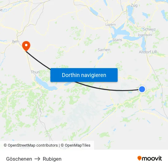 Göschenen to Rubigen map