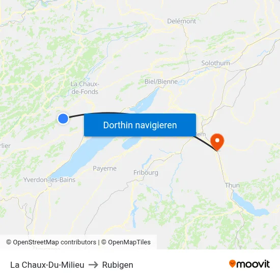 La Chaux-Du-Milieu to Rubigen map