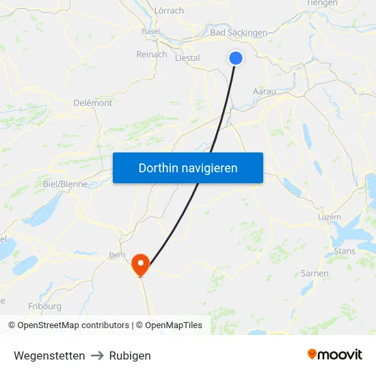 Wegenstetten to Rubigen map