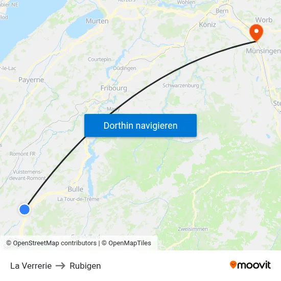 La Verrerie to Rubigen map